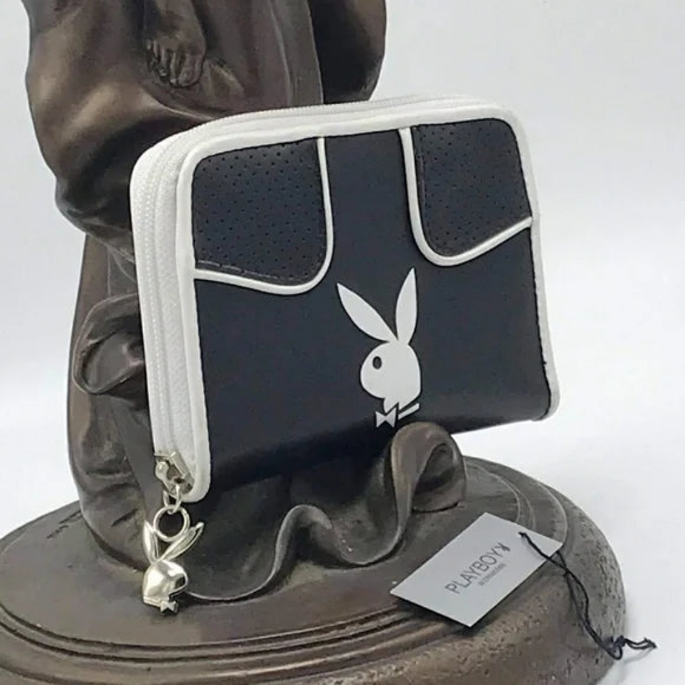 Women’s Playboy Black | White Patent Fashion Wallet NWT